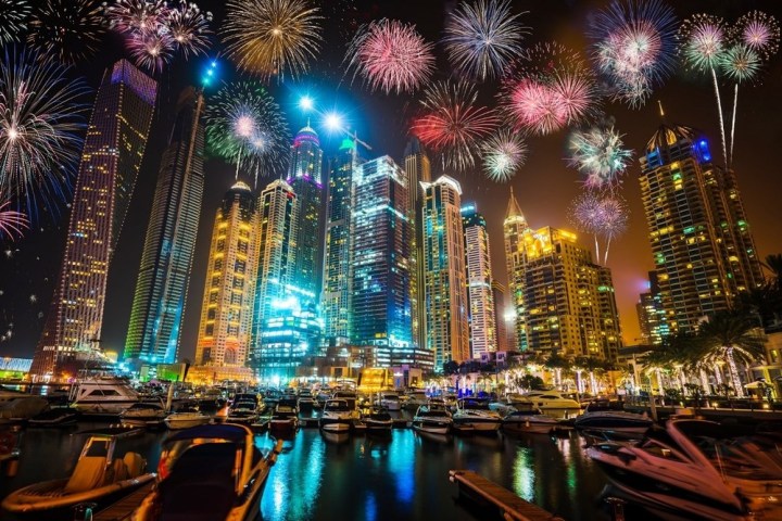 a lit up city at night